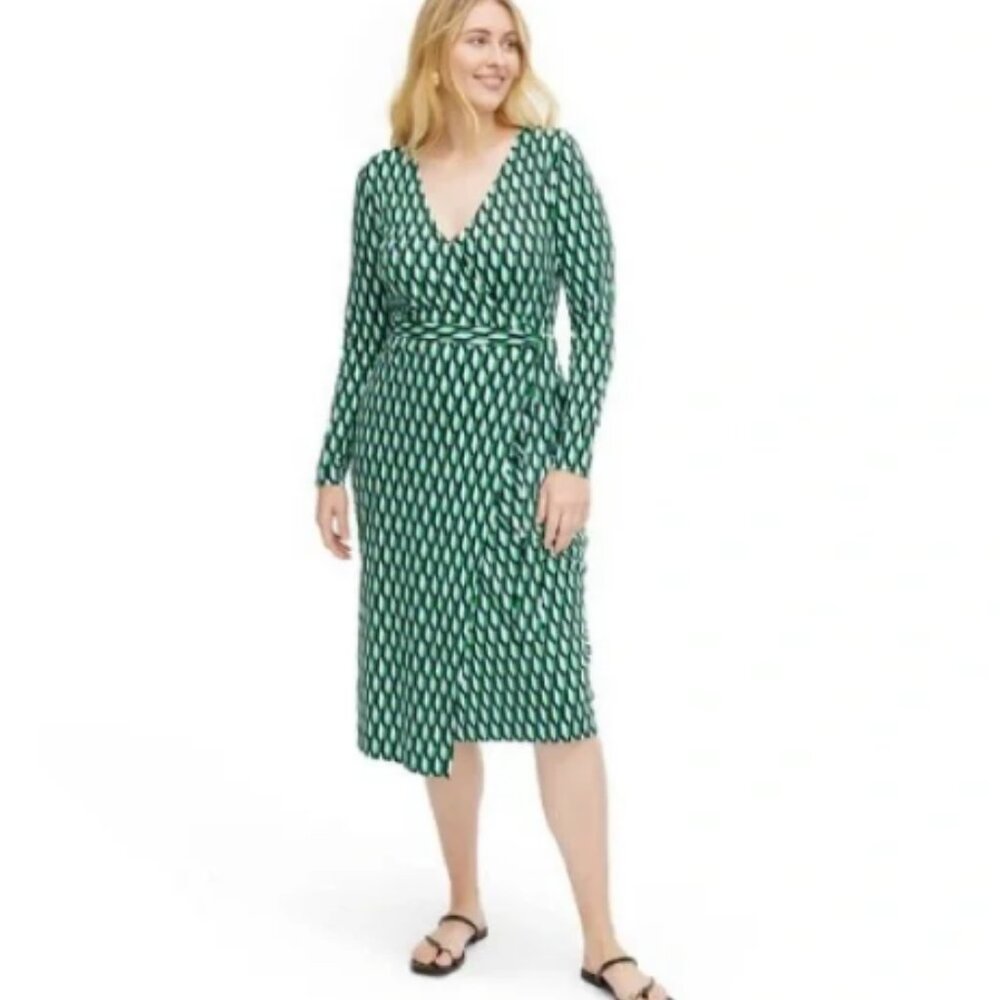 Diane Von Furstenberg Green and White Midi Dress